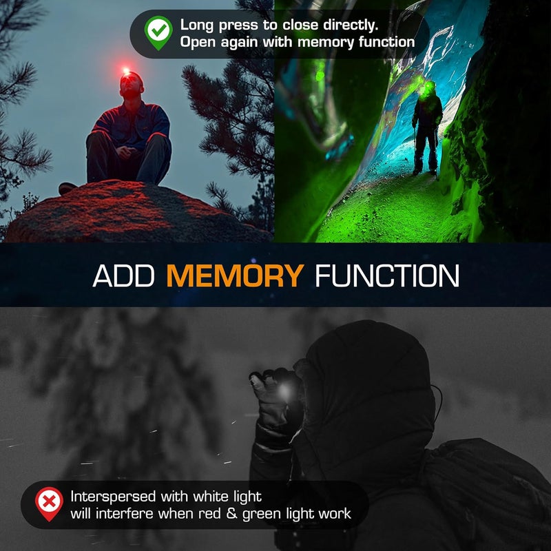 EverBrite Rechargeable Headlamp, 2 Pack Kids Headlamp with White/Red/Green Light and Memory Function, Head Lamp for Adult and Kid with 5 Modes, 120° Adjustable LED Headlamp for Camping, Running-Green - Image 4